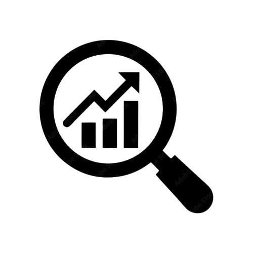 magnifying glass with bar chart and upward arrow icon symbolizing data analysis and growth removebg preview